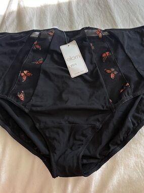 Elomi Black High-Waist Brief with Embroidered Butterflies